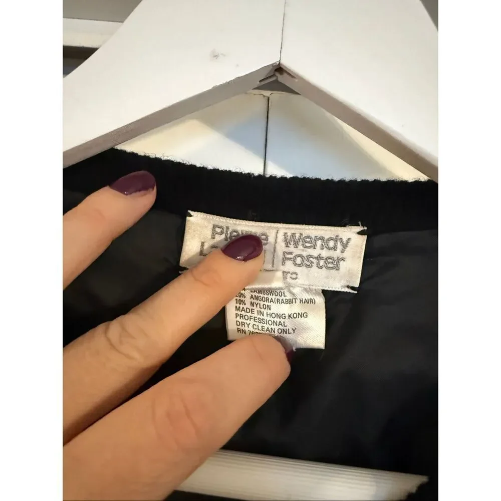 Pierre Lefond Wendy Foster Vintage black wool angora beaded cardigan sweater M - Picture 8 of 12